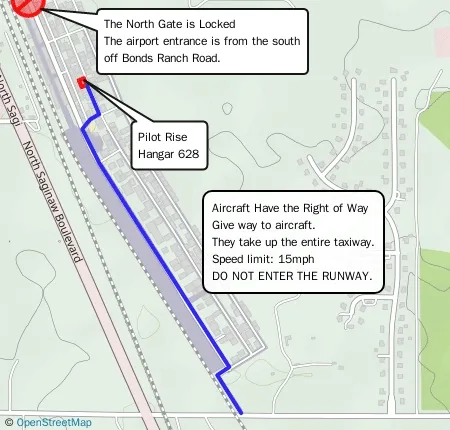 South entrance directions map for Hicks Airport parking