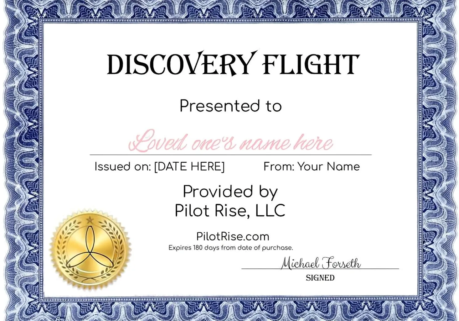 Sample Discovery Flight Gift Certificate