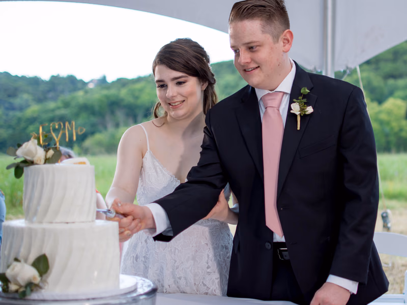 Michael and his wife on their wedding day