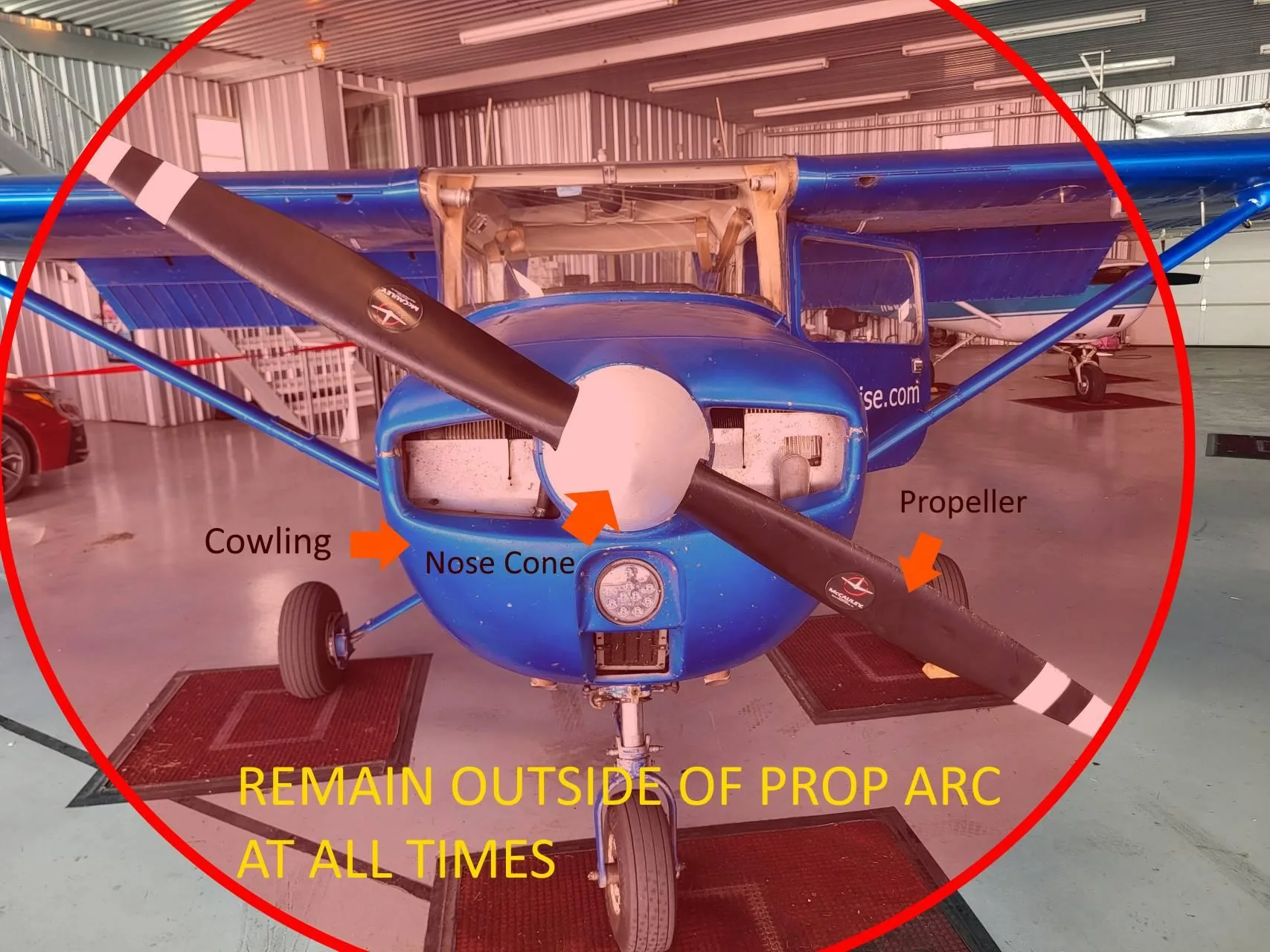Propeller arc around the front of a Cessna