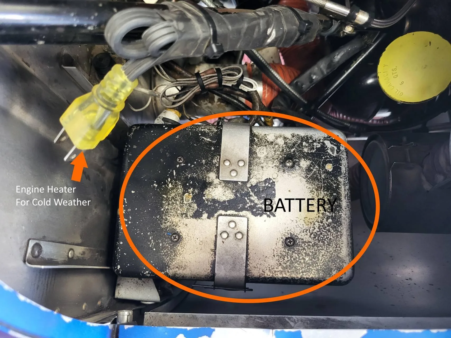Aircraft battery in an engine compartment