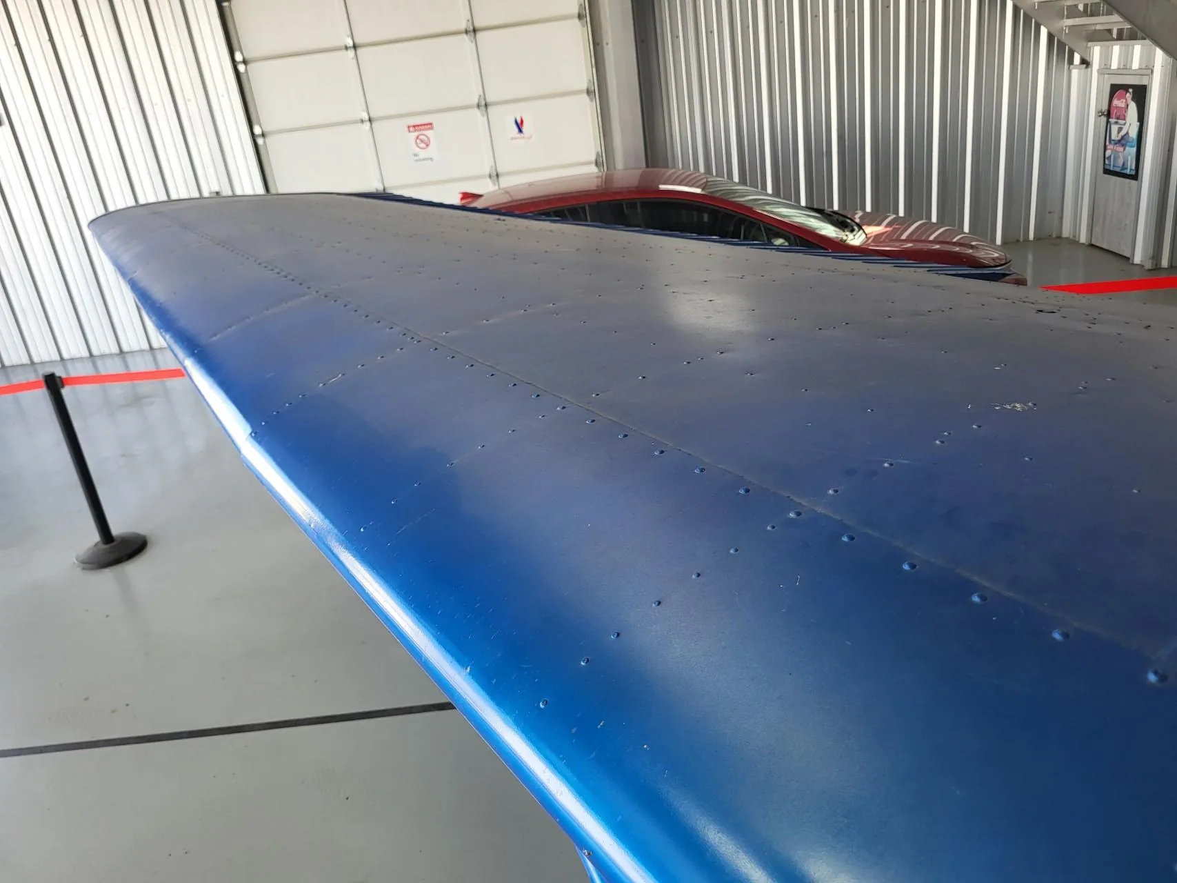 Rows of rivets on an aircraft wing
