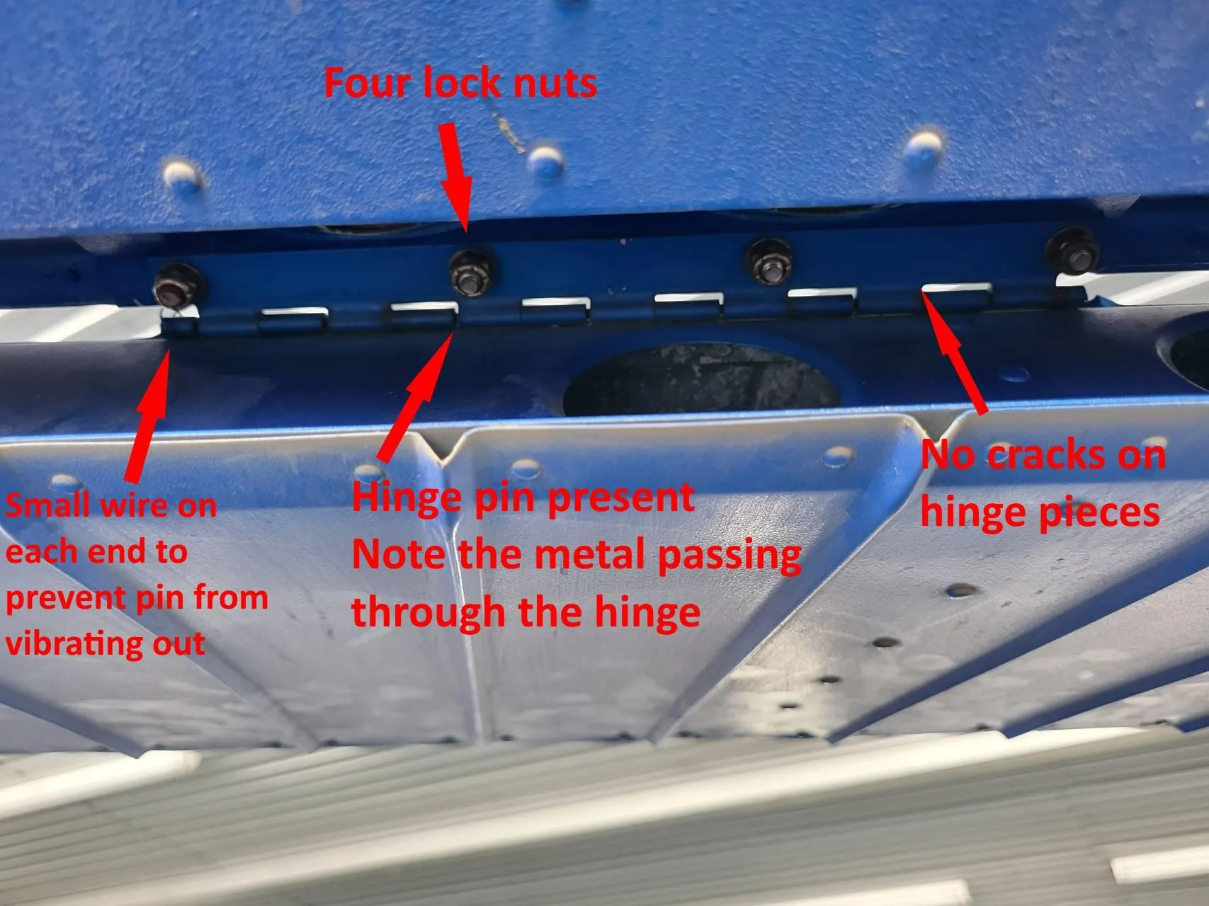 Labeled Cessna aileron hinge hardware