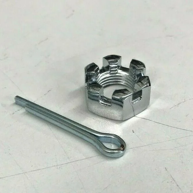 Castle nut and cotter pin before assembly