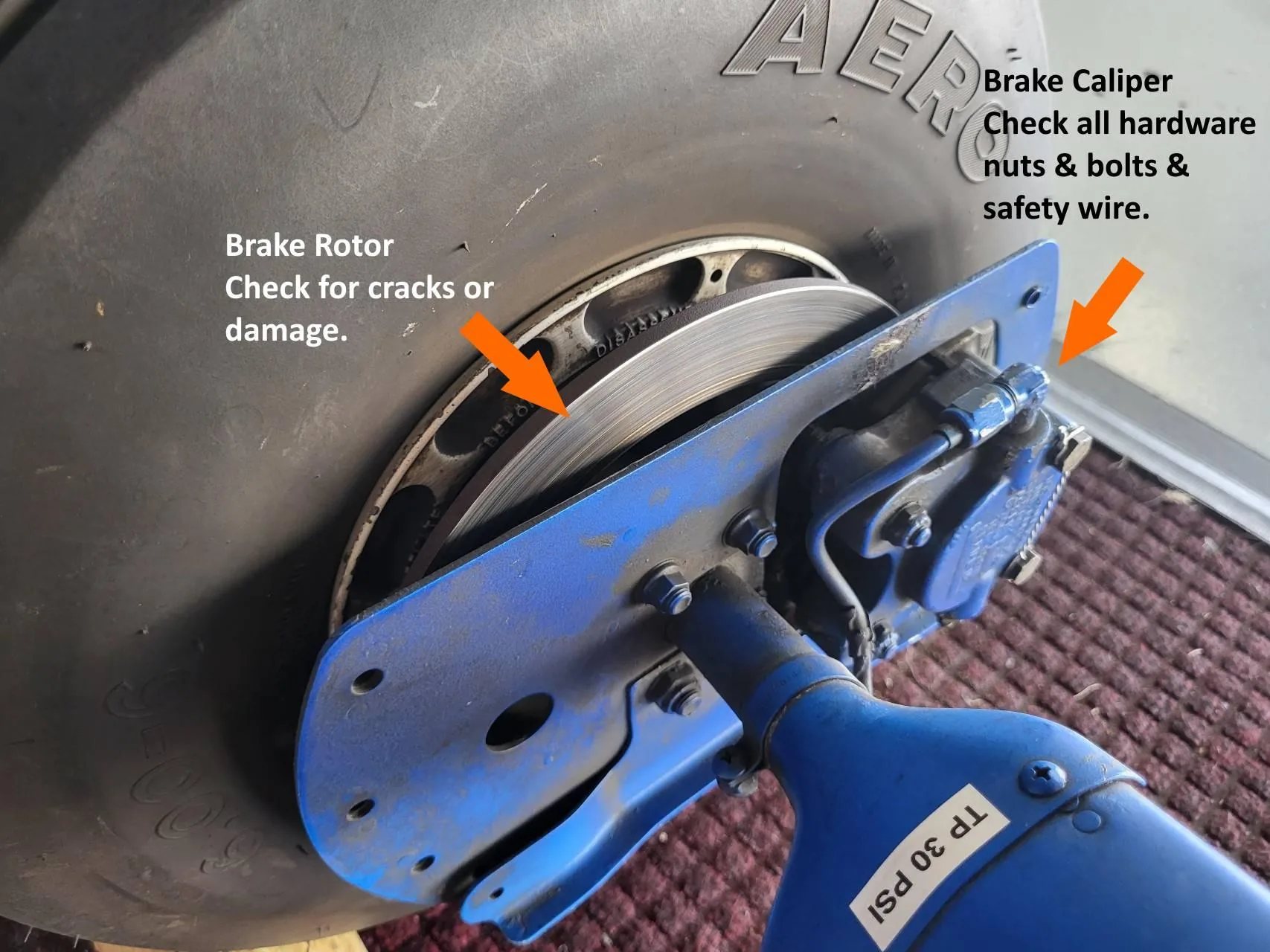 Aircraft brake caliper and rotor